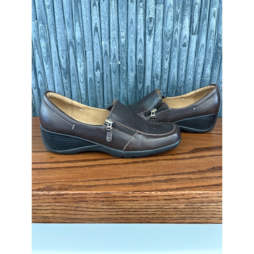Naturalizer Arenti Brown Leather Side Zip Wedge Loafers Shoes Womens 7.5M